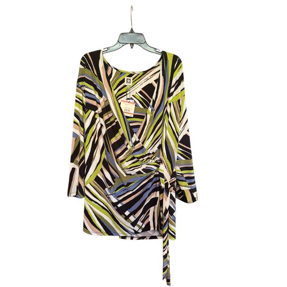 Anne Klein 3X Faux Wrap Top Multicolor Leaf Print Stretch Tunic NWT MSRP$79 - Picture 9 of 10
